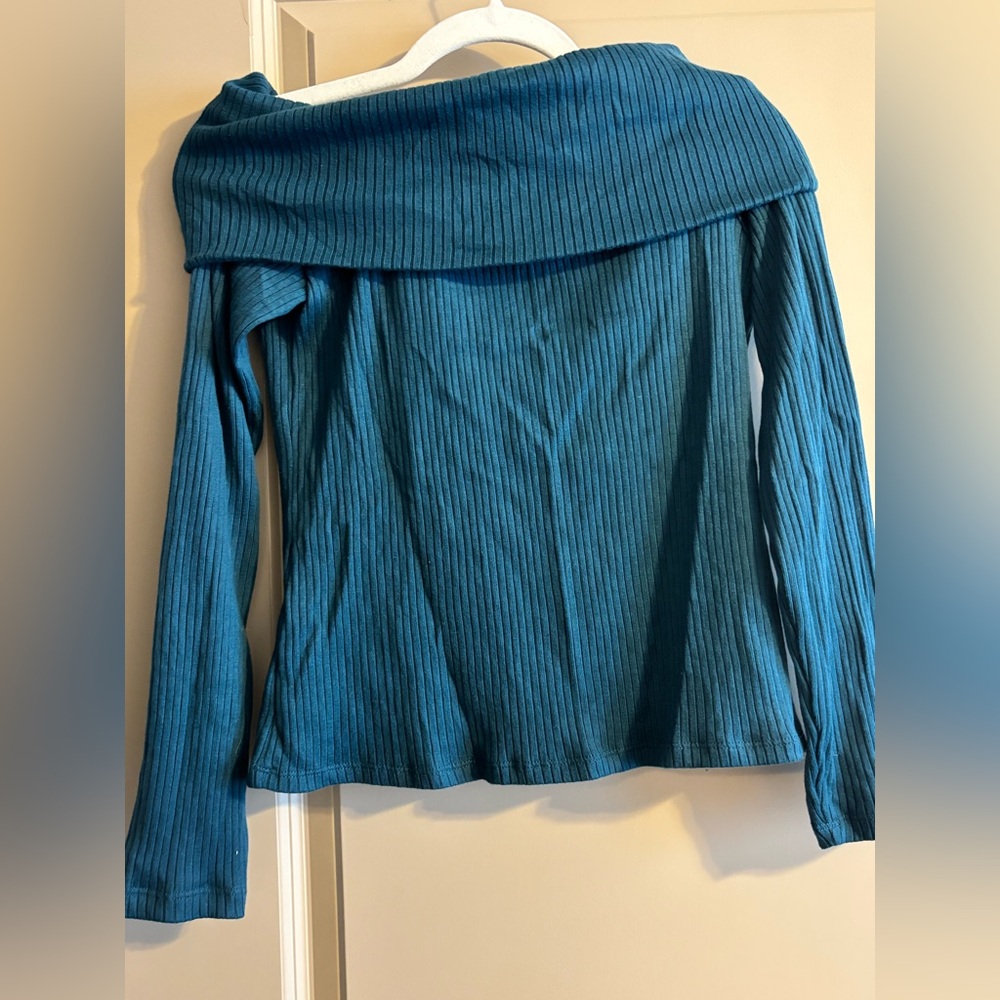 Madewell Off-Shoulder Dark Teal Sweater